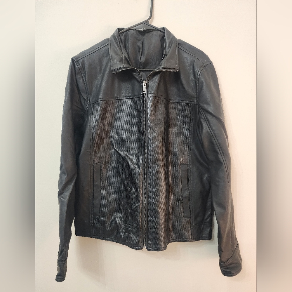 Men's Small Alfani Black Faux Leather Jacket A8